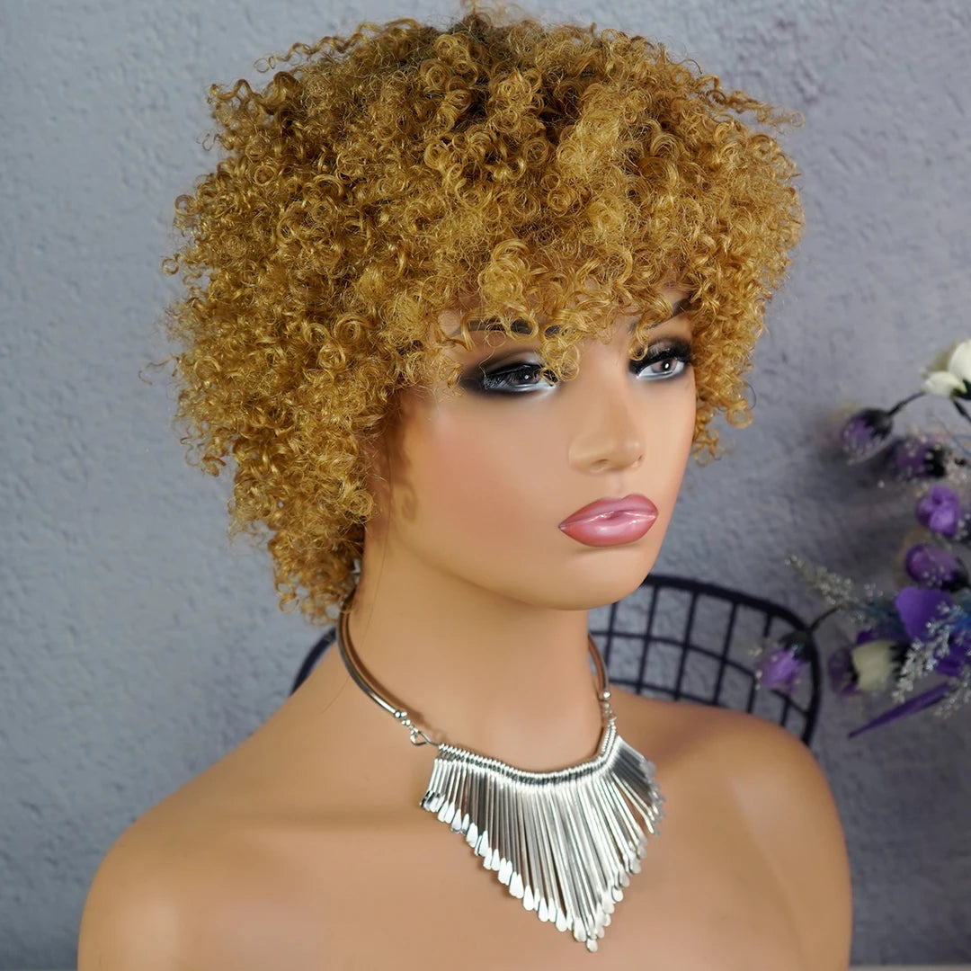Short Afro Kinky Curly Pixie Wig — 100% Human Hair