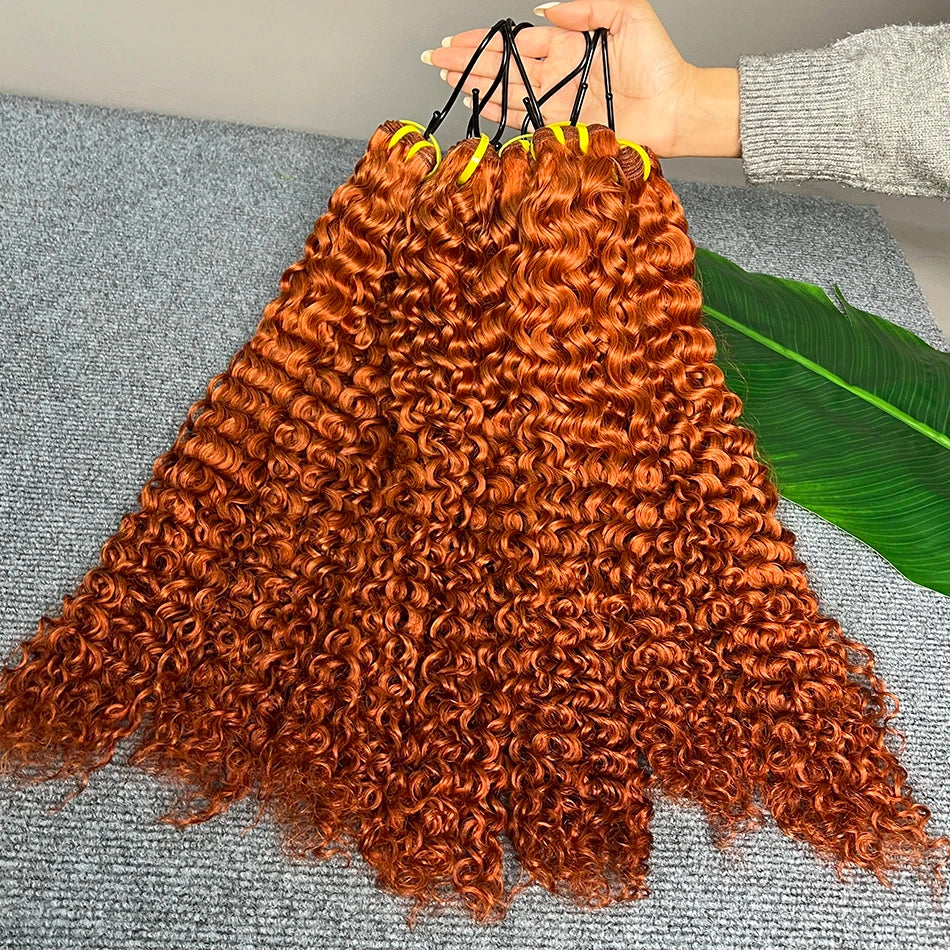 #350 Color Human Hair Bundles Ginger Orange 100% Raw Virgin Vietnamese Wavy Hair Weave Extensions 100 Grams/Bundle