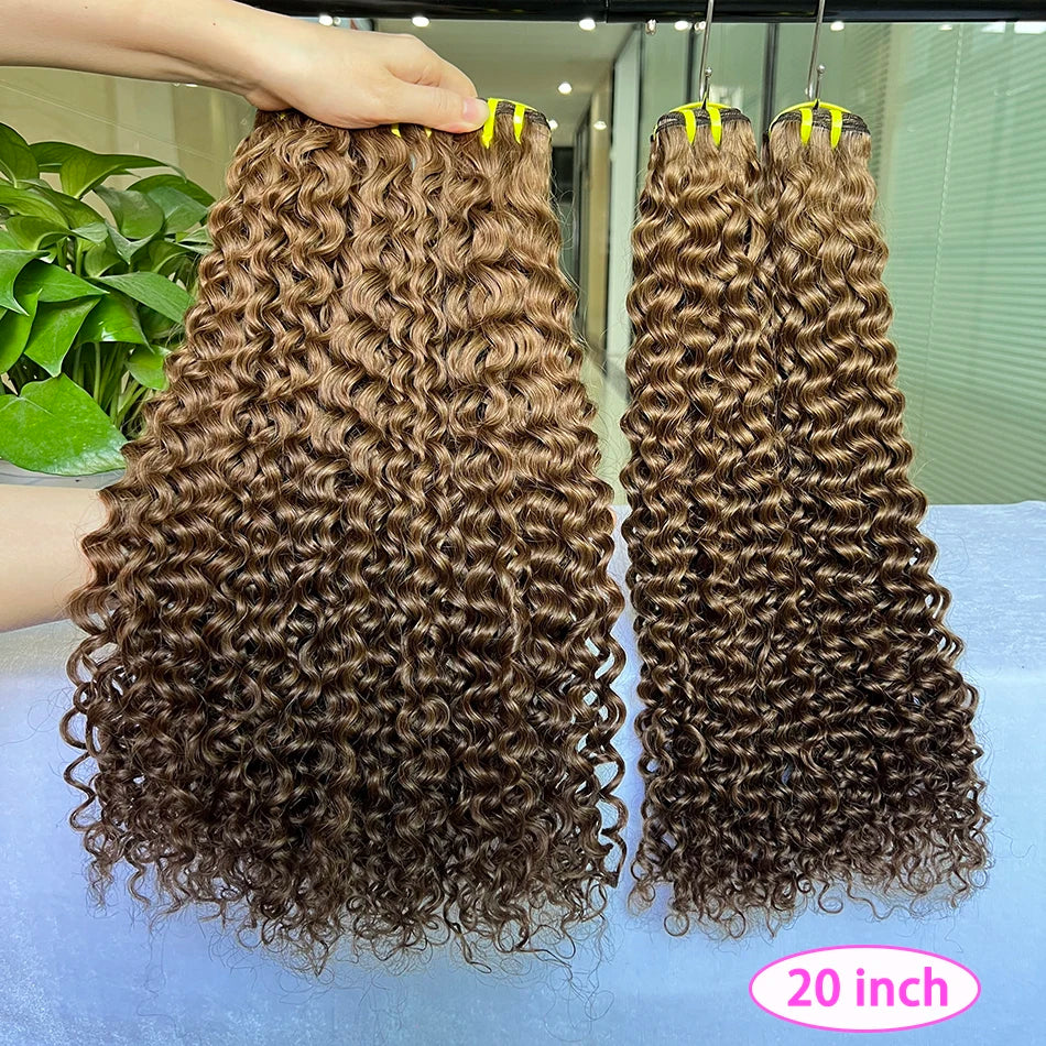 #8 Colored Deep Curly Human Hair Bundles 100% Raw Virgin Vietnamese Wavy Hair Weave Extensions 100grams/bundle 18-26 Inch