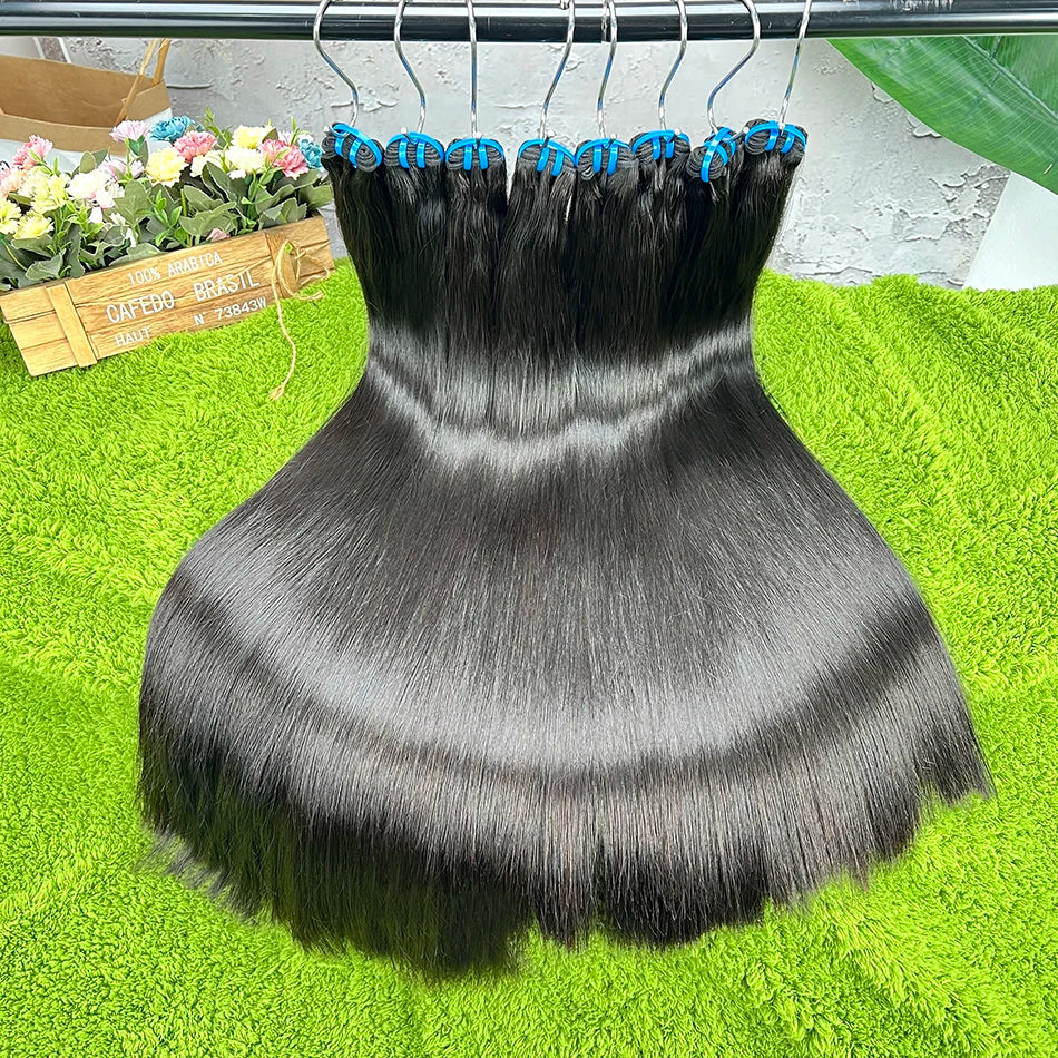 Double Drawn Bone Straight 100% Human Hair Bundles Weave 18A Raw Virgin Hair Extensions #1B Natural Black Color Can Bleach #613