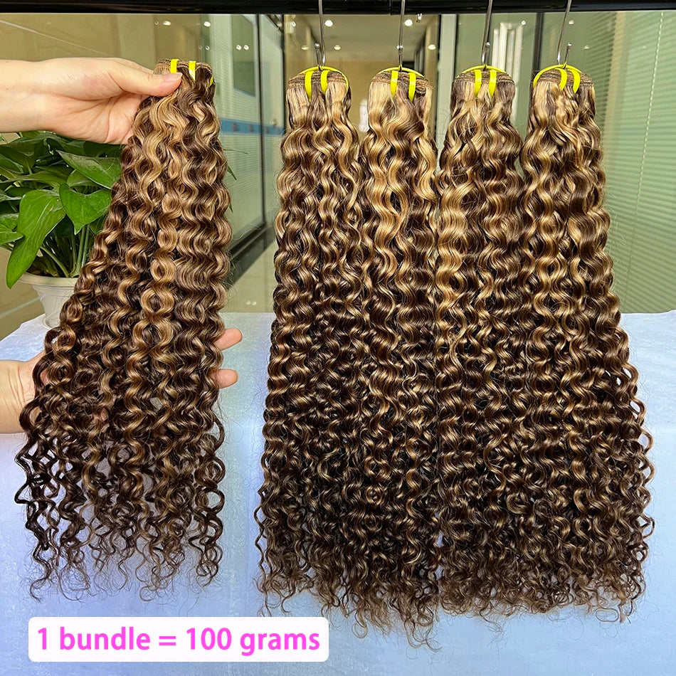 Deep Curly P4/27 Highlight Color Human Hair Bundles 100% Virgin Vietnamese Hair Weave Extensions 100grams 1/2/3/4 pcs For Women