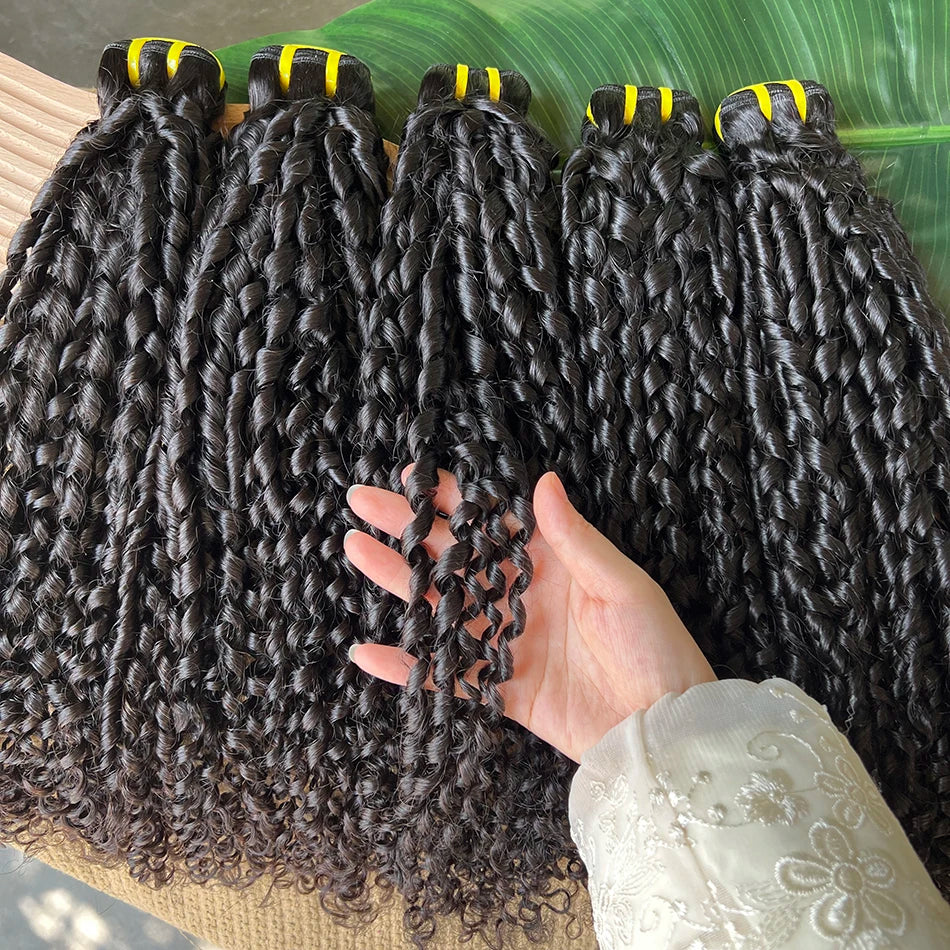 Pixie Curly Bundles #1B Natural Black Color Human Hair 10-30 Inches Bouncy Curly 100% Raw Virgin Hair Weave Extensions Weaving