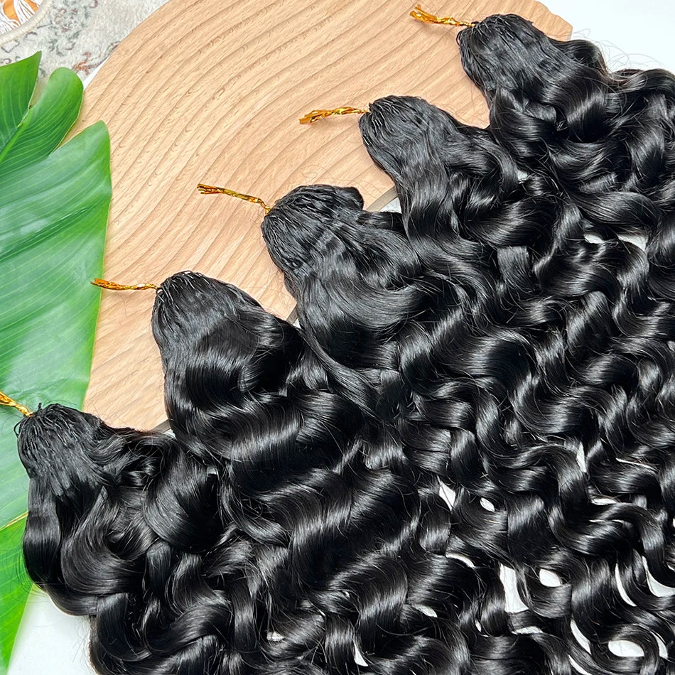 Water Wave Crochet Hair Extensions 100grams/pack Pre-Separated Invisible Knotless Curly Wavy Braids Feather Crochet Human Hair