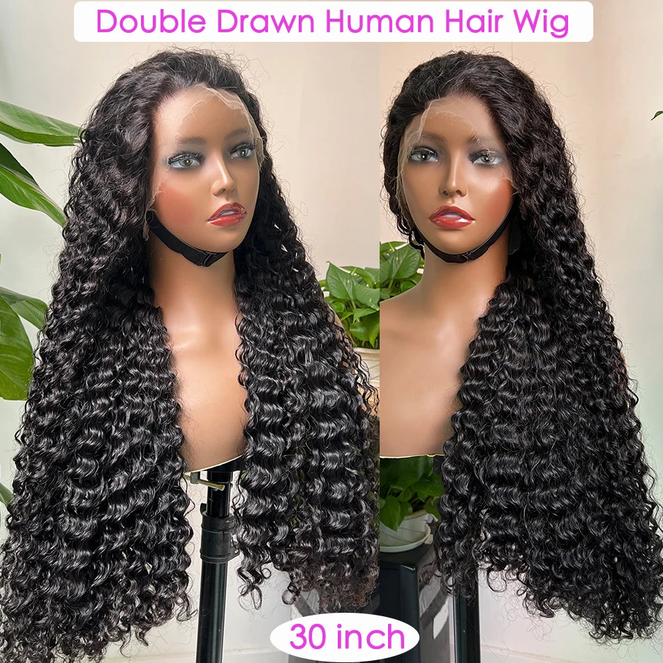 Double Drawn 4x4 HD Lace Closure Wig 13x4 Frontal Wig Deep Wave Human Hair Wigs Preplucked Curly Full #1B Natural Color Raw Hair