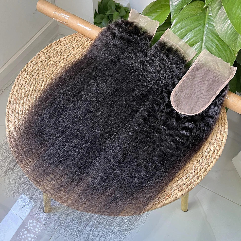 4x6 Transparent Lace Closure Kinky Straight Human Hair #1B Natural Color Deep Parting Melt Skin Invisible Lace Raw Virgin Hair