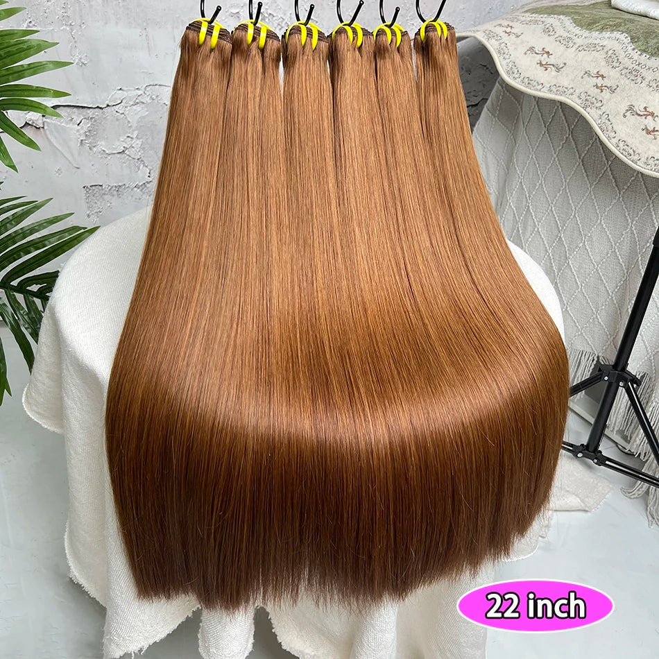 #4 Brown Color Double Drawn Straight Human Hair Bundles 100% Virgin Hair Weave Extensions 16-24 Inches 1/2/3/4 pcs Bundle Deals