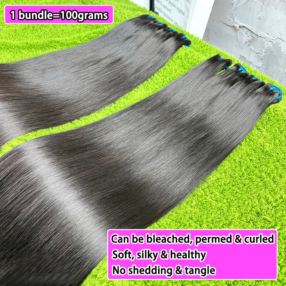 18A Bone Straight Double Drawn 100% Human Hair Bundles Weave Raw Virgin Hair Extensions #1B Natural Black Color Can Bleach #613