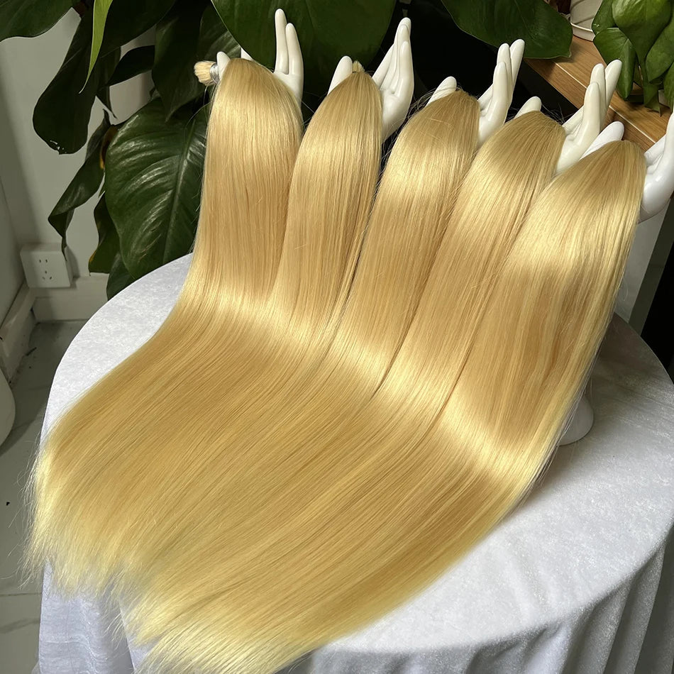 Straight Blonde #613 Color Hair Bulk No Weft Extension For Braiding 100% Virgin Human Hair 100 Grams Braids Bulk For Women