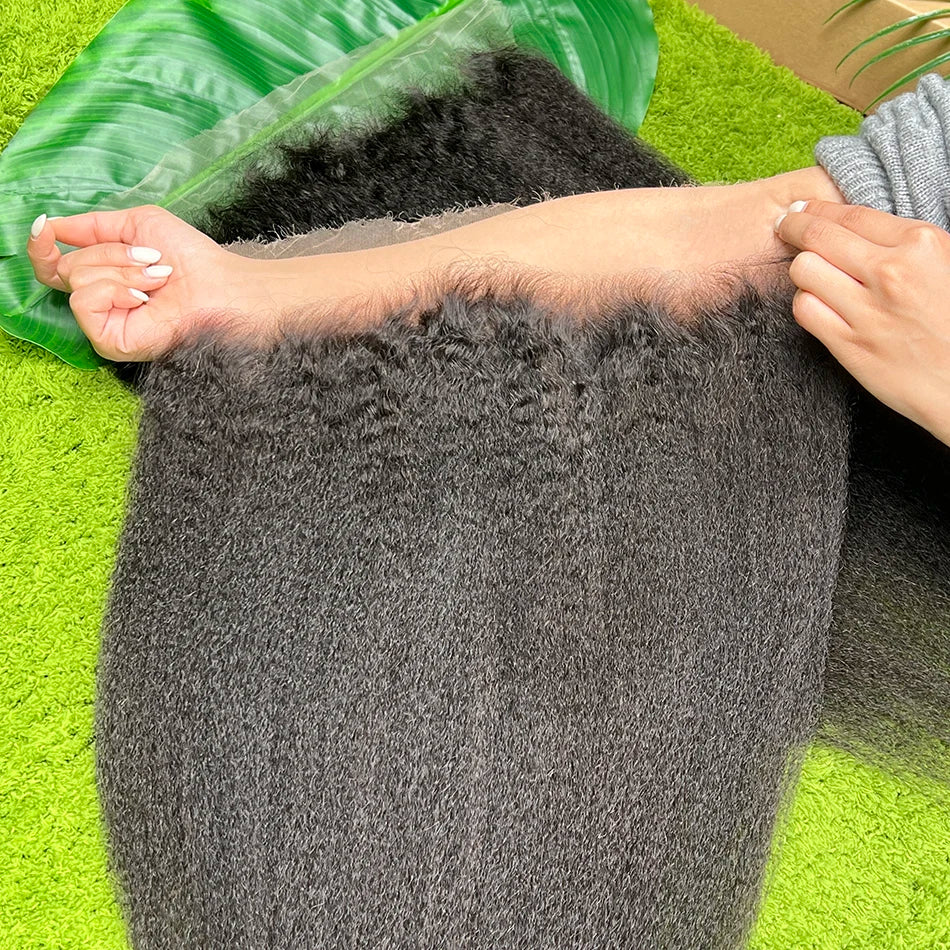 Kinky Straight 13x6 HD Lace Frontal 100% Human Hair #1B Natural Black Color Preplucked Bleached Knots Lace Vietnamese Hair