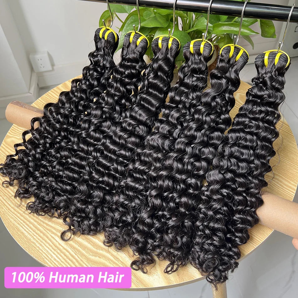 Super Double Drawn Deep Curly Human Hair Bundles 10-30 inches Wavy Natural Unprocessed 100% Raw Hair Weave Extensions For Women