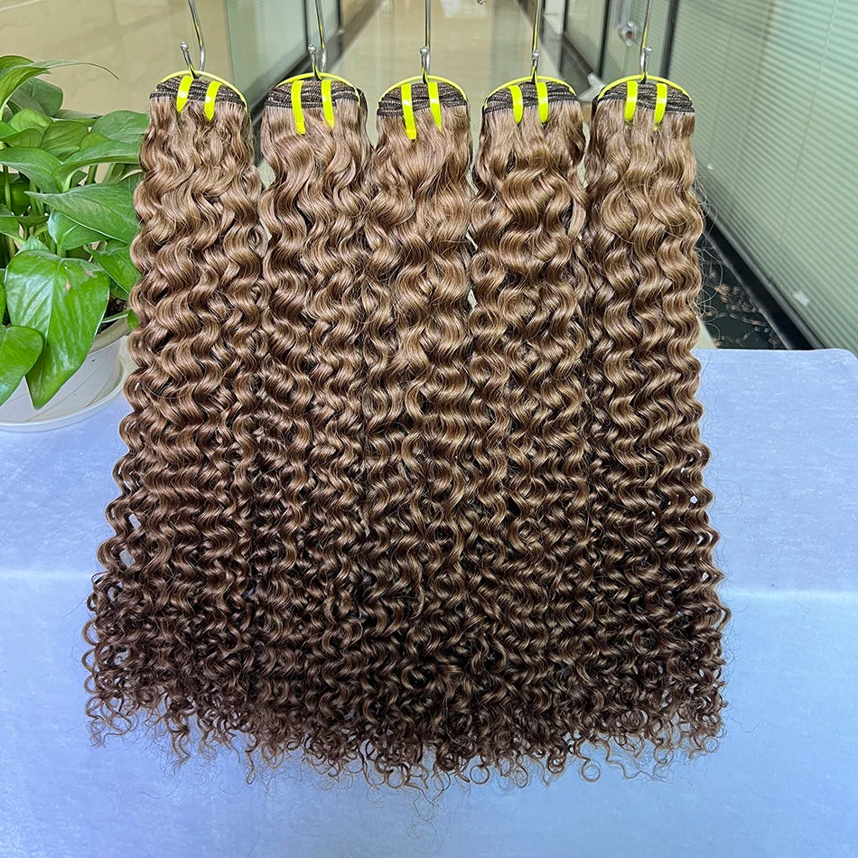 #8 Colored Deep Curly Human Hair Bundles 100% Raw Virgin Vietnamese Wavy Hair Weave Extensions 100grams/bundle 18-26 Inch