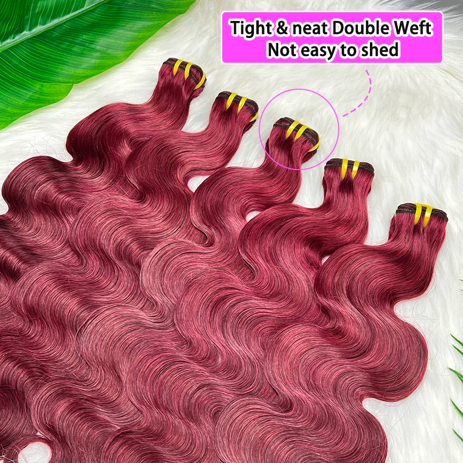 Body Wave #99j Burgundy Human Hair Bundles Red Colored Vietnamese 100 Grams 100% Raw Virgin Wavy Human Hair Weave Extensions