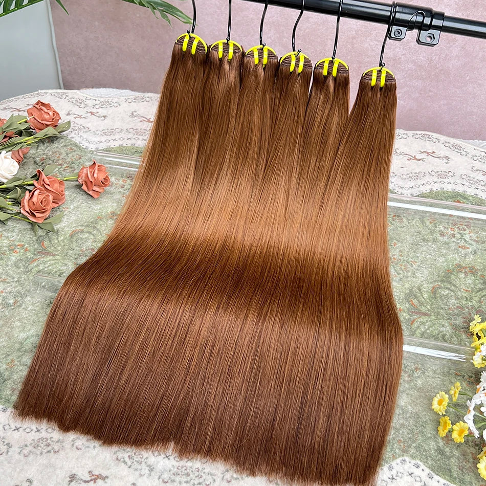 #4 Brown Color Double Drawn Straight Human Hair Bundles 100% Virgin Hair Weave Extensions 16-24 Inches 1/2/3/4 pcs Bundle Deals