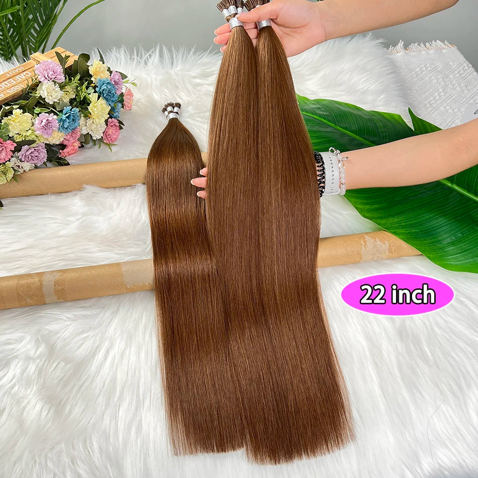 #4 Brown Color Straight Ponytail I-Tip Hair Extensions 100% Human Hair Genius Weft 100grams/Bundle Vietnamese Virgin Hair