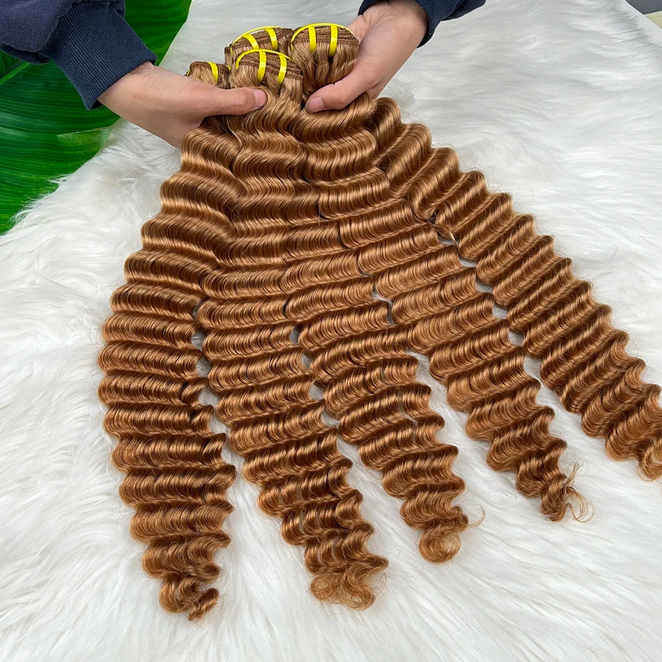 #30 Colored Deep Wave Bundles 100% Human Hair Double Weft 20-24 Inch Virgin Vietnamese Hair Weave Extensions 100 Grams For Women