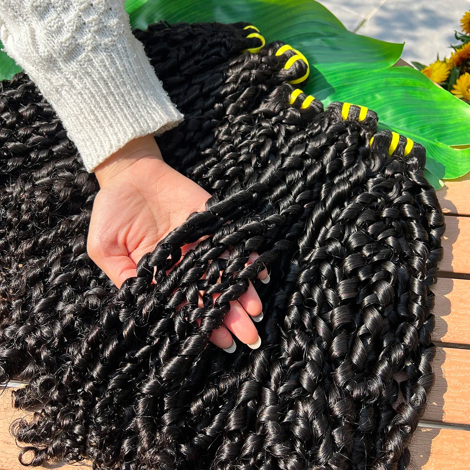 Double Drawn Pixie Curly Human Hair Bundles #1B Natural Black Color Bouncy Curly 100% Raw Vietnamese Human Hair Weave Extensions