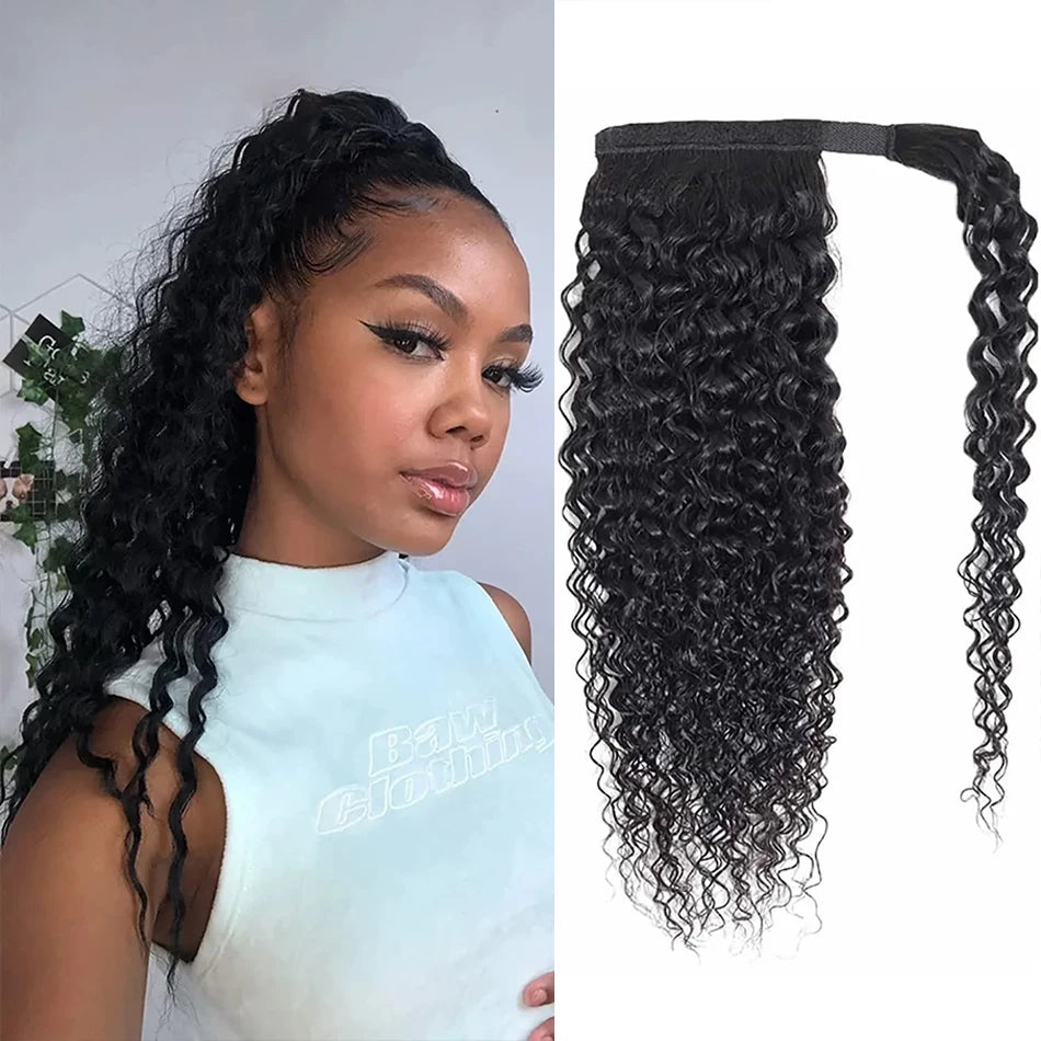 Kinky Straight Wrap-Around Ponytail — 100g Remy Human Hair