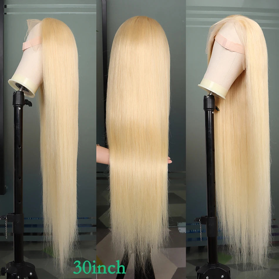13x4 Transparent Lace Front Wigs #613 Blonde Color Straight Human Hair 200% Bleached Knots Preplucked Invisible Lace Human Hair