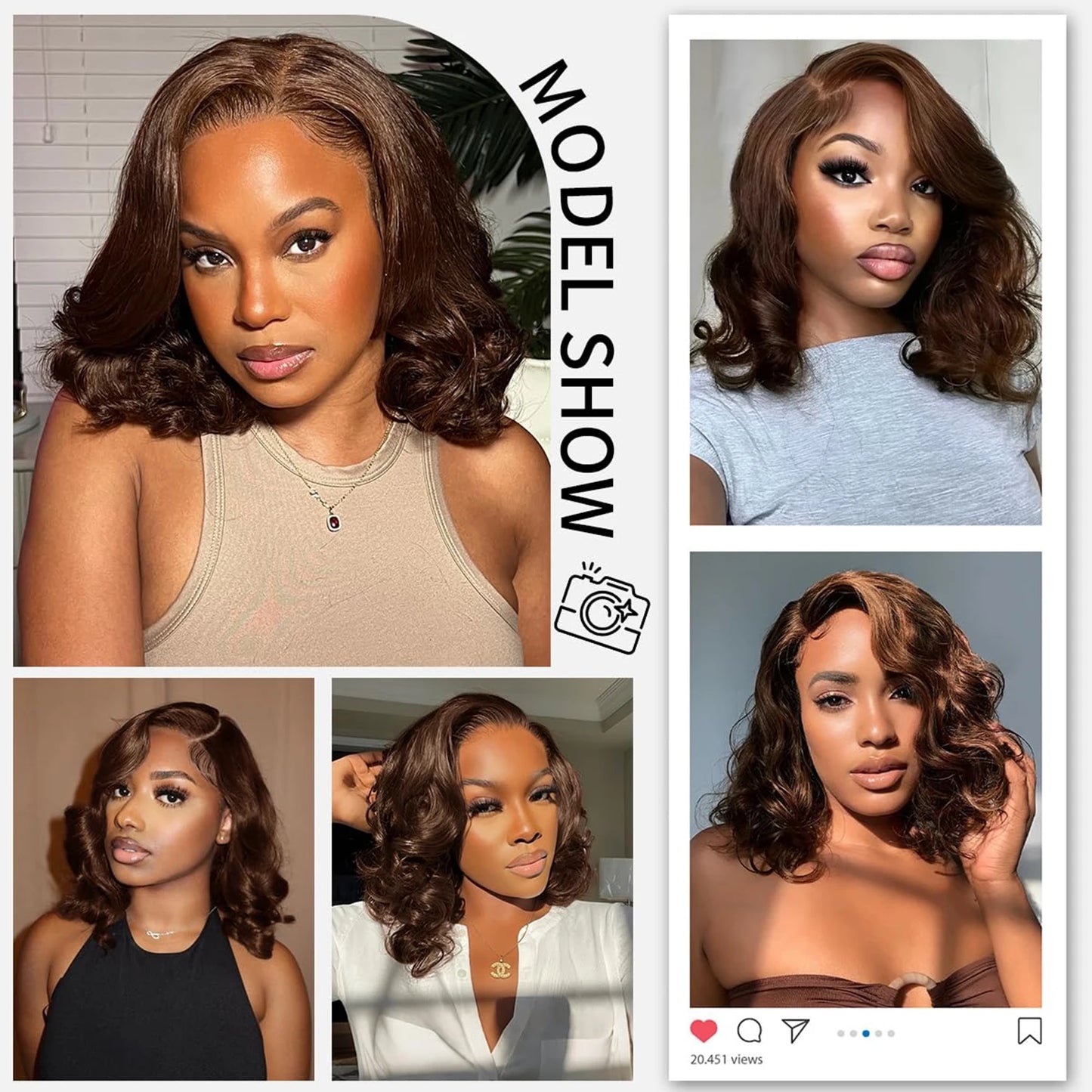 Chocolate Brown Body Wave Bob Wig — 250% Density