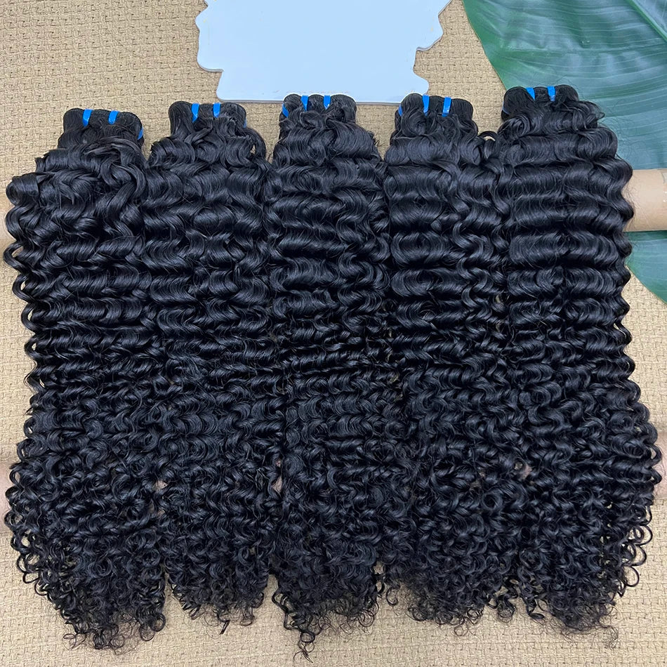 Deep Curly Bundles 18A Human Hair Extensions Weave #1B Natural Black Color 10-30 Inch Curl Wavy 100% Raw Virgin Hair For Women