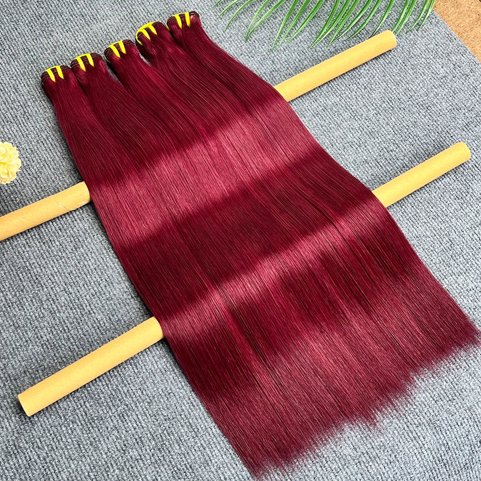 #99j Color Double Drawn Straight Burgundy Human Hair Bundles 100% Virgin Hair Weave Extensions 18-26 Inches 1/2/3/4 Bundles