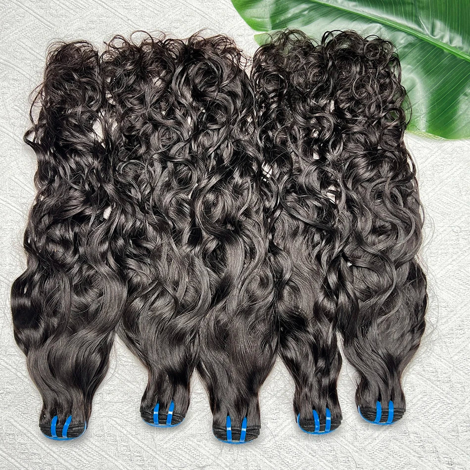 18A Natural Wave Bundles 100% Human Hair Unprocessed Raw Virgin Hair Weave Extensions #1B Natural Color Wavy Hair 1 2 3 4 pcs