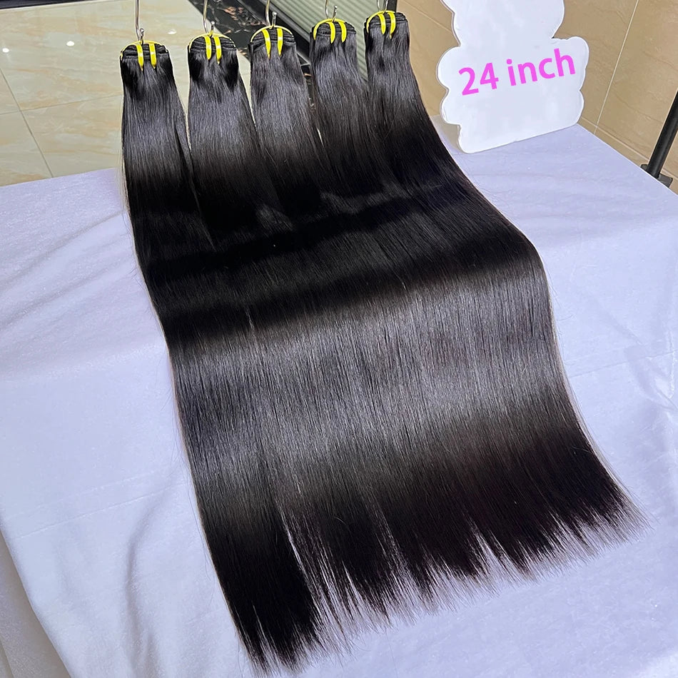 Straight Human Hair Bundles 100% Vietnamese Unprocessed Raw Virgin Hair Weave Extensions Double Weft #1B Natural Black Color
