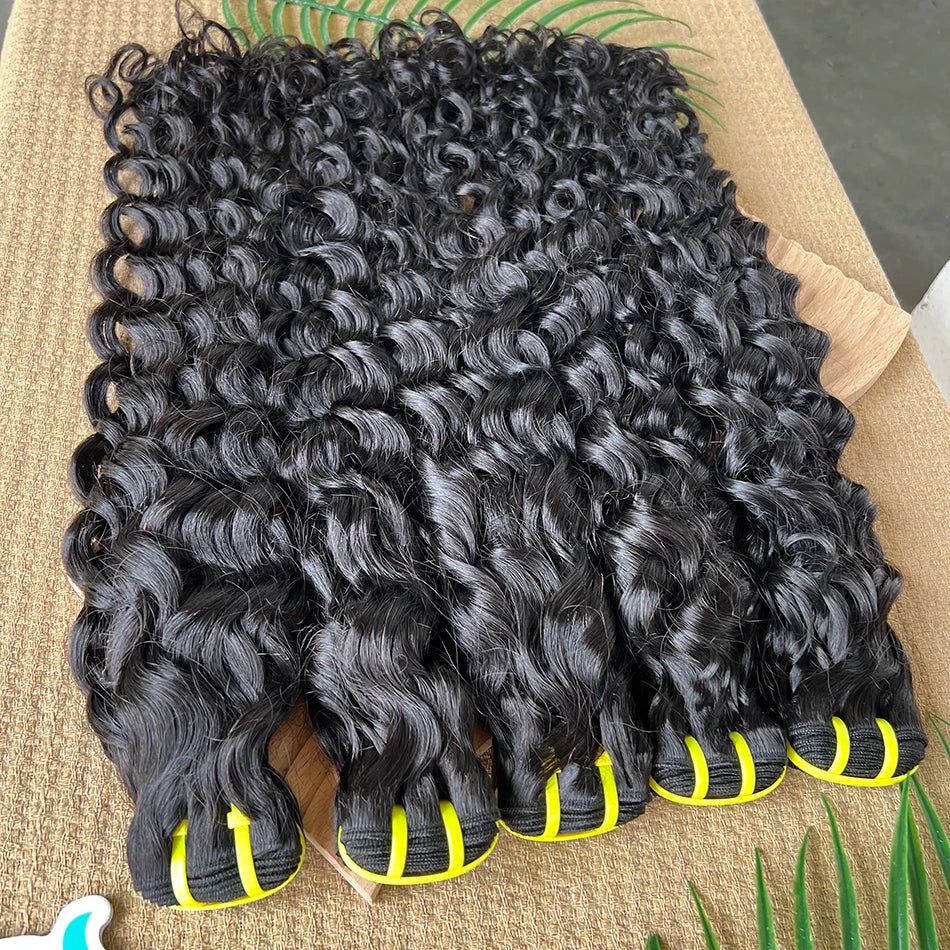 100% Human Hair Water Wave Bundles #1B Natural Black Color Curly Wavy Unprocessed Raw Virgin Hair Weave Extensions