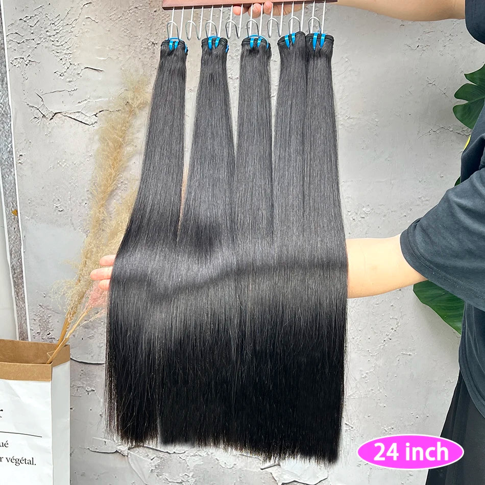 Double Drawn Bone Straight 100% Human Hair Bundles Weave 18A Raw Virgin Hair Extensions #1B Natural Black Color Can Bleach #613
