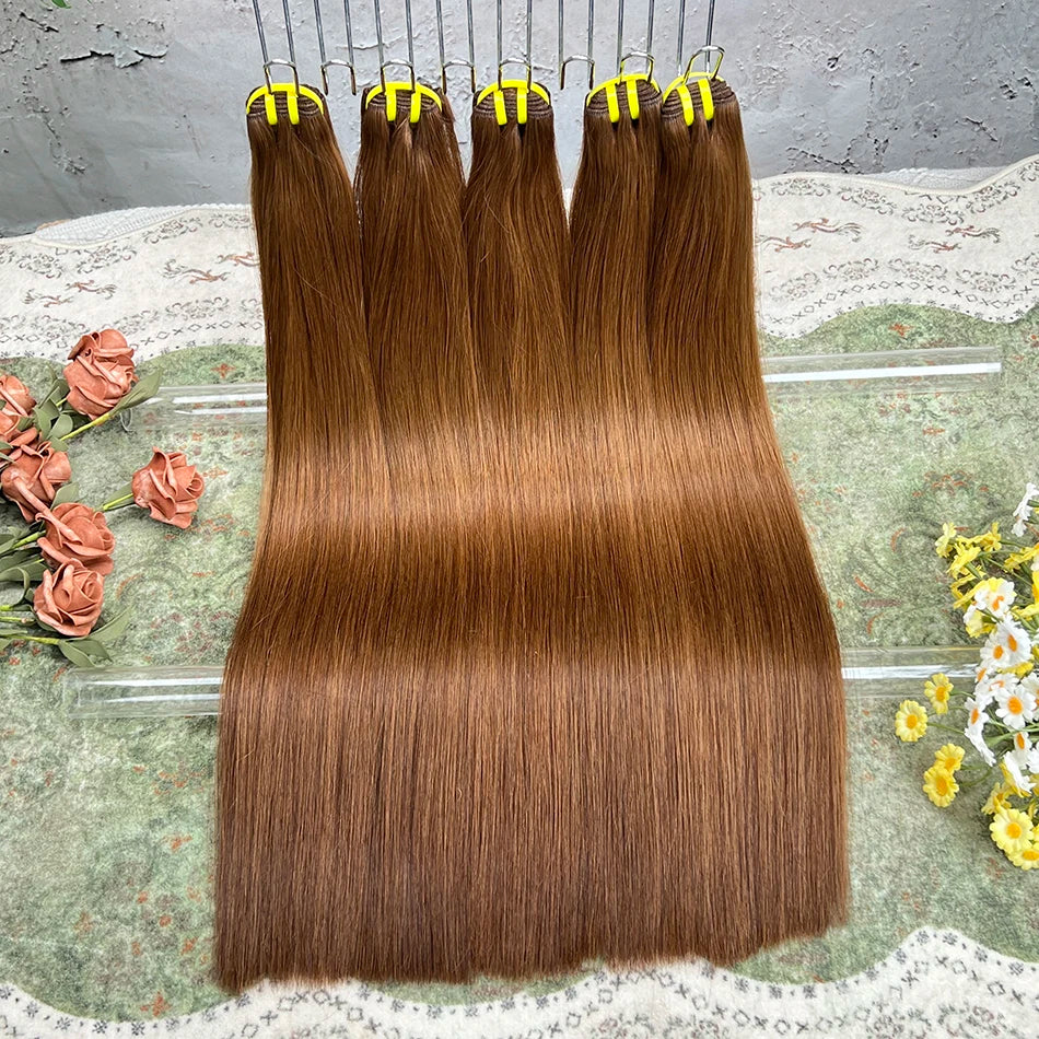 #4 Brown Color Double Drawn Straight Human Hair Bundles 100% Virgin Hair Weave Extensions 16-24 Inches 1/2/3/4 pcs Bundle Deals