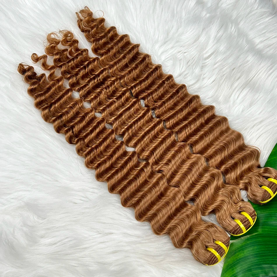 #30 Colored Deep Wave Bundles 100% Human Hair Double Weft 20-24 Inch Virgin Vietnamese Hair Weave Extensions 100 Grams For Women