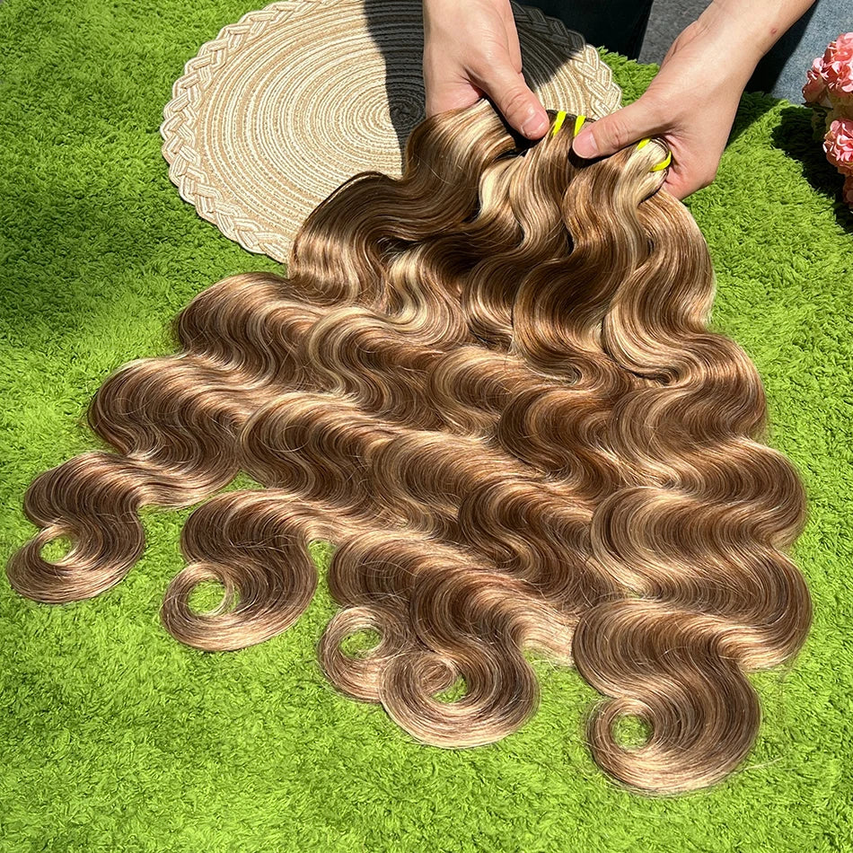 P4/27 Highlight Colored Body Wave Human Hair Bundles Honey Blonde 10-30 Inch 100grams/Bundle 100% Virgin Hair Weaving Extensions