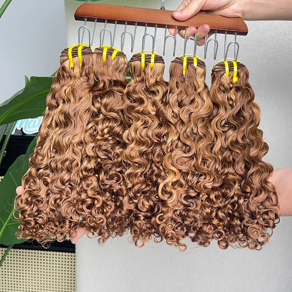 P4/27 Color Bundles Burmese Curly Human Hair 16 inches 100 Grams Cuticle Aligned Ombre Highlight Raw Virgin Hair Weft Extensions