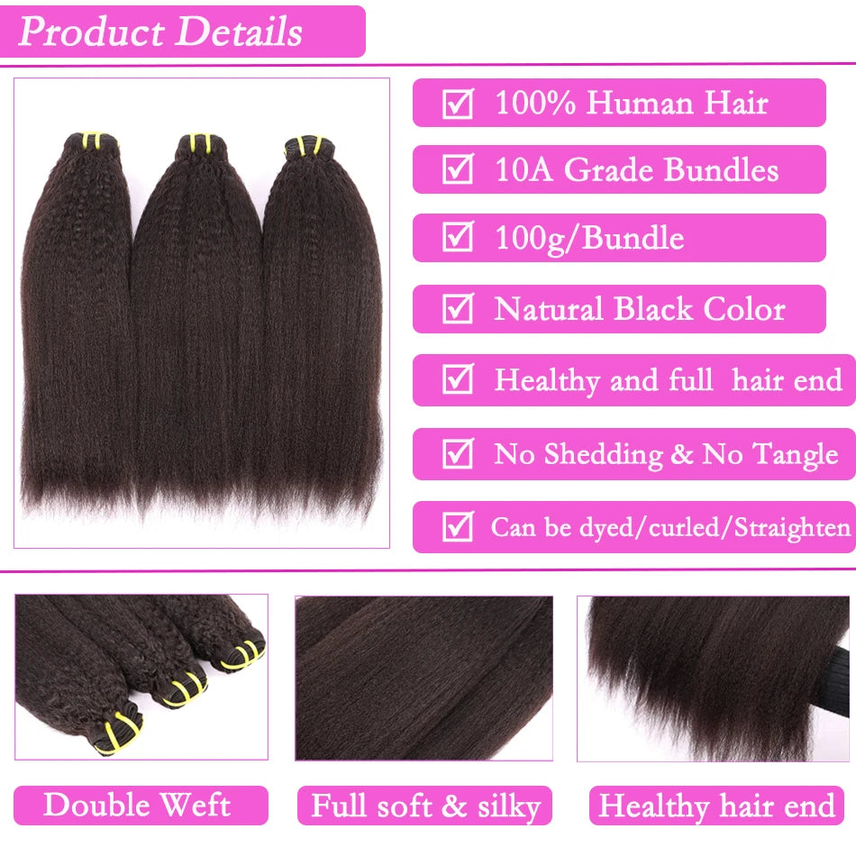 Kinky Straight Bundles 100% Human Hair Extensions 10-30 Inch Unprocessed Virgin Human Hair Weave Natural Color Wholesale Hair