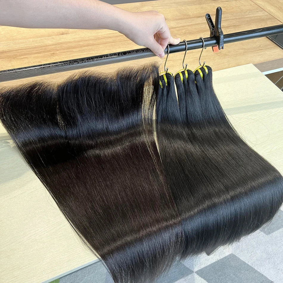 Double Drawn Straight Hair Bundles With 13x4 HD Lace Frontal Natural Color 100% Vietnamese Virgin Human Hair Weave Extensions
