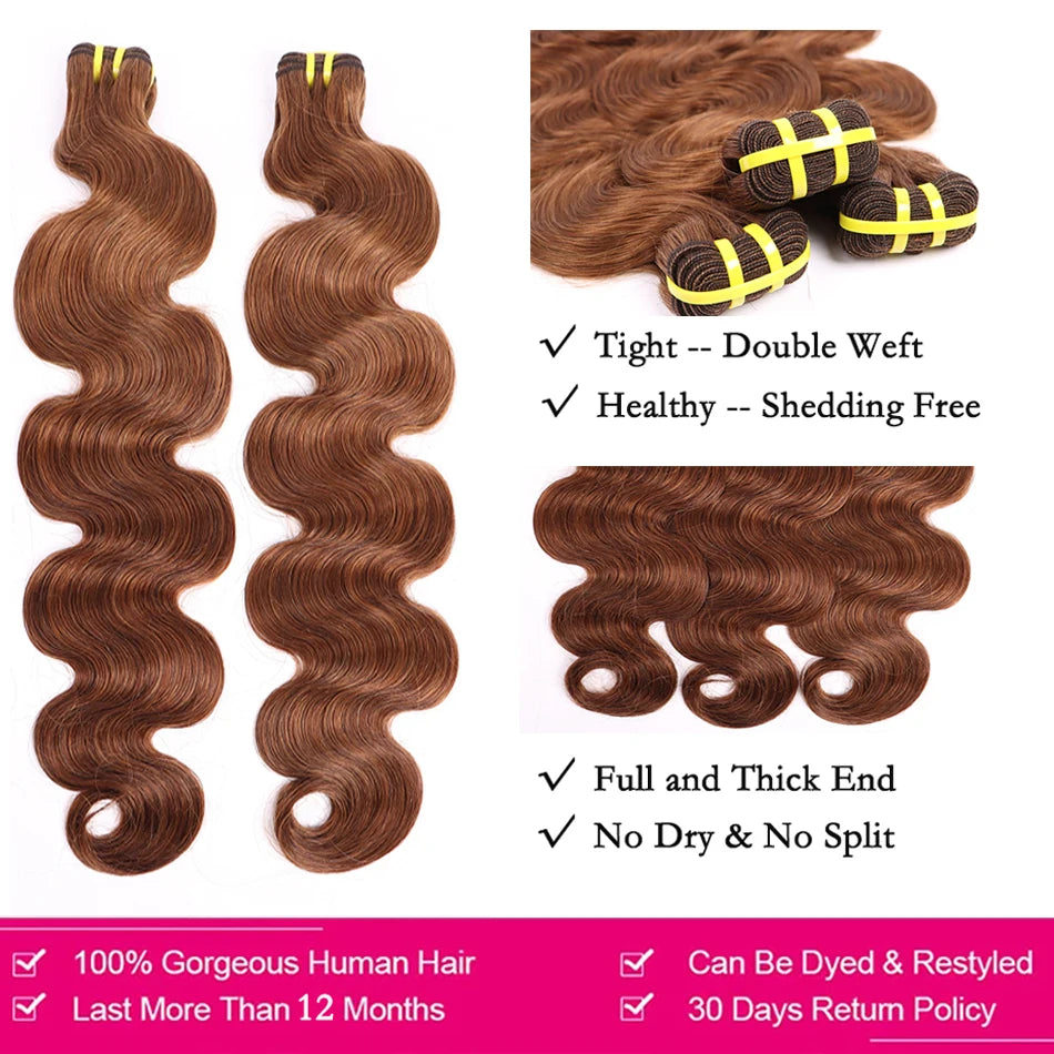 #4 Brown Colored Body Wave Human Hair Bundles 100% Virgin Human Hair Extensions Weaving Wavy 100 Grams 18-30 Inch For Women
