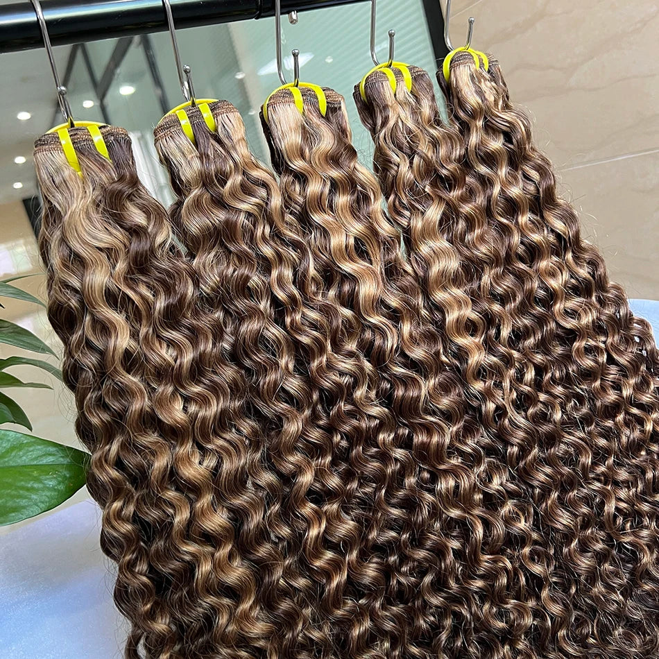 Deep Curly P4/27 Highlight Color Human Hair Bundles 100% Virgin Vietnamese Hair Weave Extensions 100grams 1/2/3/4 pcs For Women