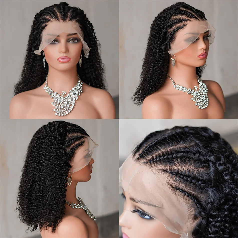 Afro Kinky Curly Braided Bob Wig — Natural Black, 250% Density