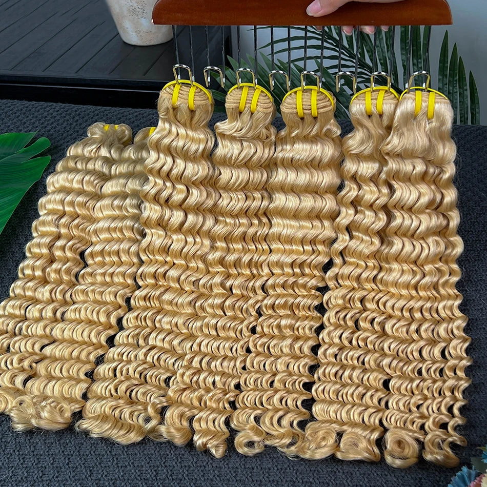 #613 Blonde Color Deep Wave Human Hair Bundles 100grams 18-26 Inch 1/2/3/4 Bundle Deal 100% Virgin Human Hair Weaving Extensions