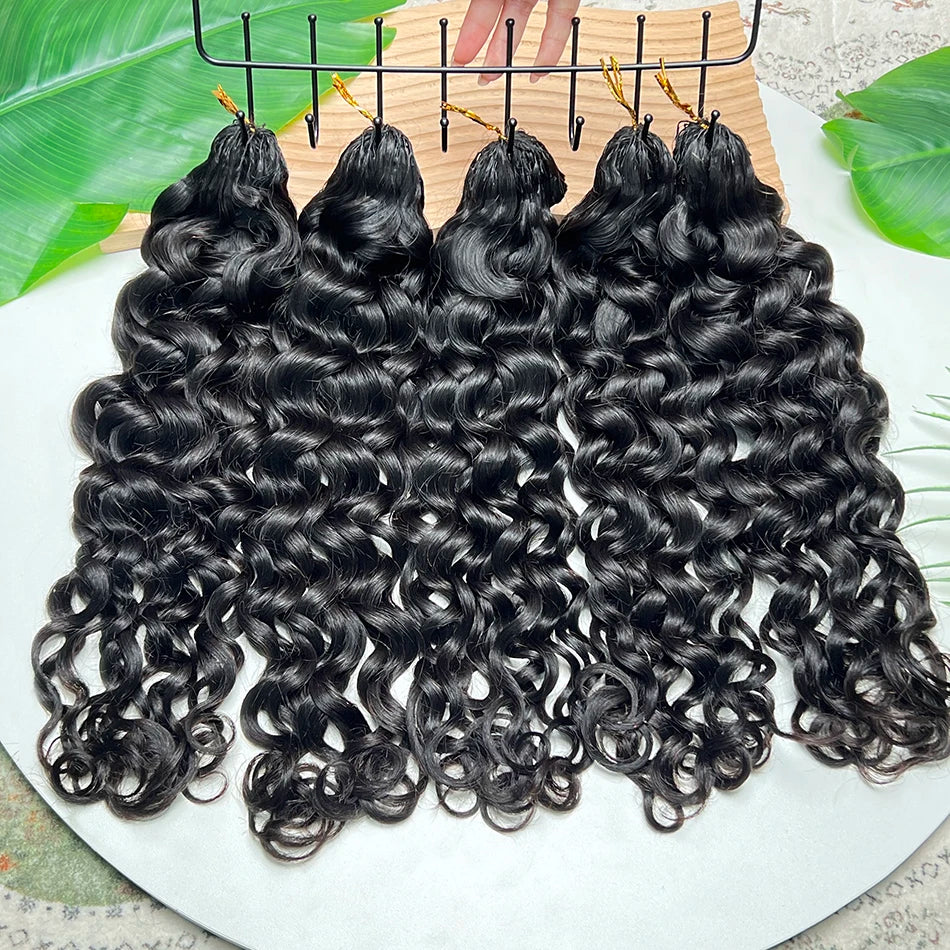 Water Wave Crochet Hair Extensions 100grams/pack Pre-Separated Invisible Knotless Curly Wavy Braids Feather Crochet Human Hair