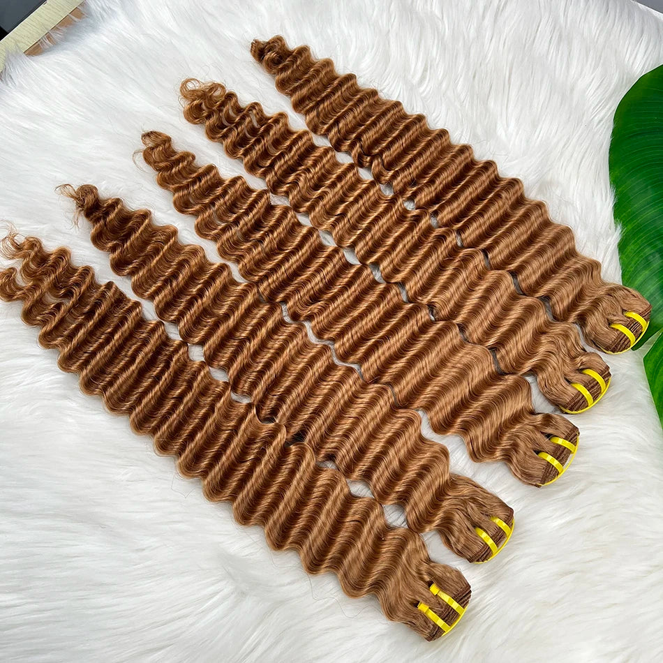 #30 Colored Deep Wave Bundles 100% Human Hair Double Weft 20-24 Inch Virgin Vietnamese Hair Weave Extensions 100 Grams For Women