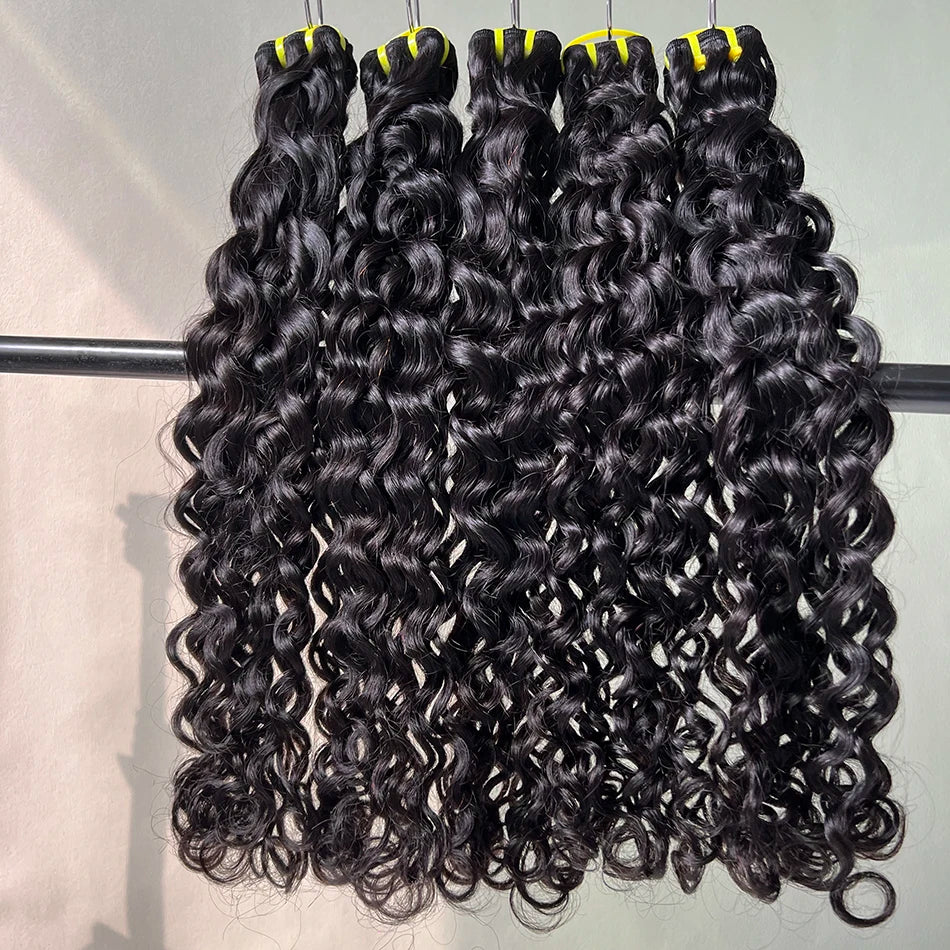 100% Human Hair Water Wave Bundles #1B Natural Black Color Curly Wavy Unprocessed Raw Virgin Hair Weave Extensions