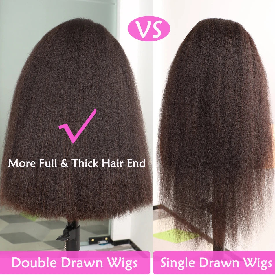 Kinky Straight Super Double Drawn 4x4 Lace Closure Wig HD Lace Human Hair Wigs Preplucked 200% Density Full Natural Raw Hair