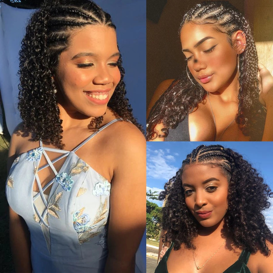Afro Kinky Curly Braided Bob Wig — Natural Black, 250% Density