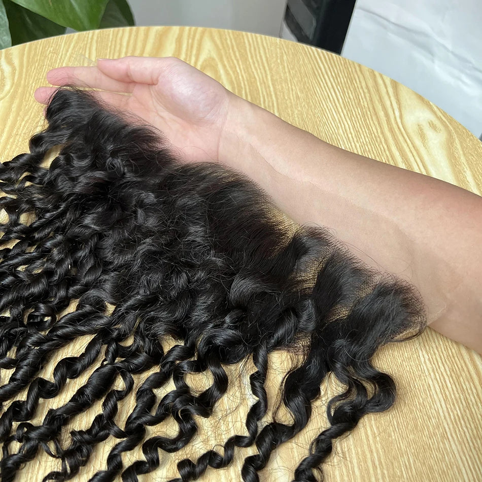Pixie Curly Hd Lace Closure 4x4 5x5 13x4 Lace Closure Frontal Human Hair #1B Natural Color Bouncy Curly Melt Skin Invisible Lace