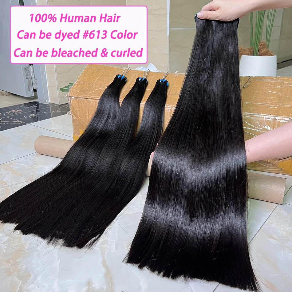 18A Double Drawn Bone Straight Human Hair Bundles Weave 100% Raw Virgin Hair Extensions #1b Natural Black Color Can Bleach #613