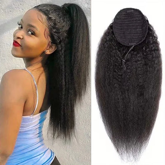 Kinky Straight Drawstring Ponytail — 4B/4C Remy, 10–32 Inch