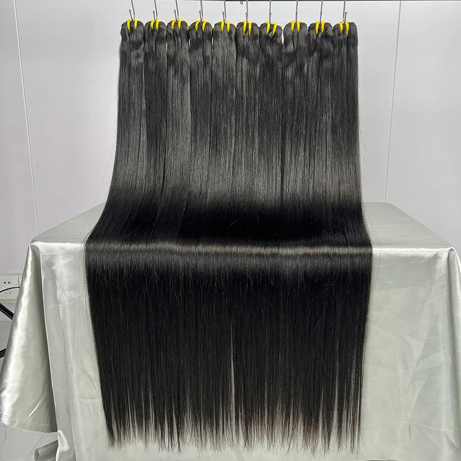 Straight Human Hair Bundles 100% Vietnamese Unprocessed Raw Virgin Hair Weave Extensions Double Weft #1B Natural Black Color