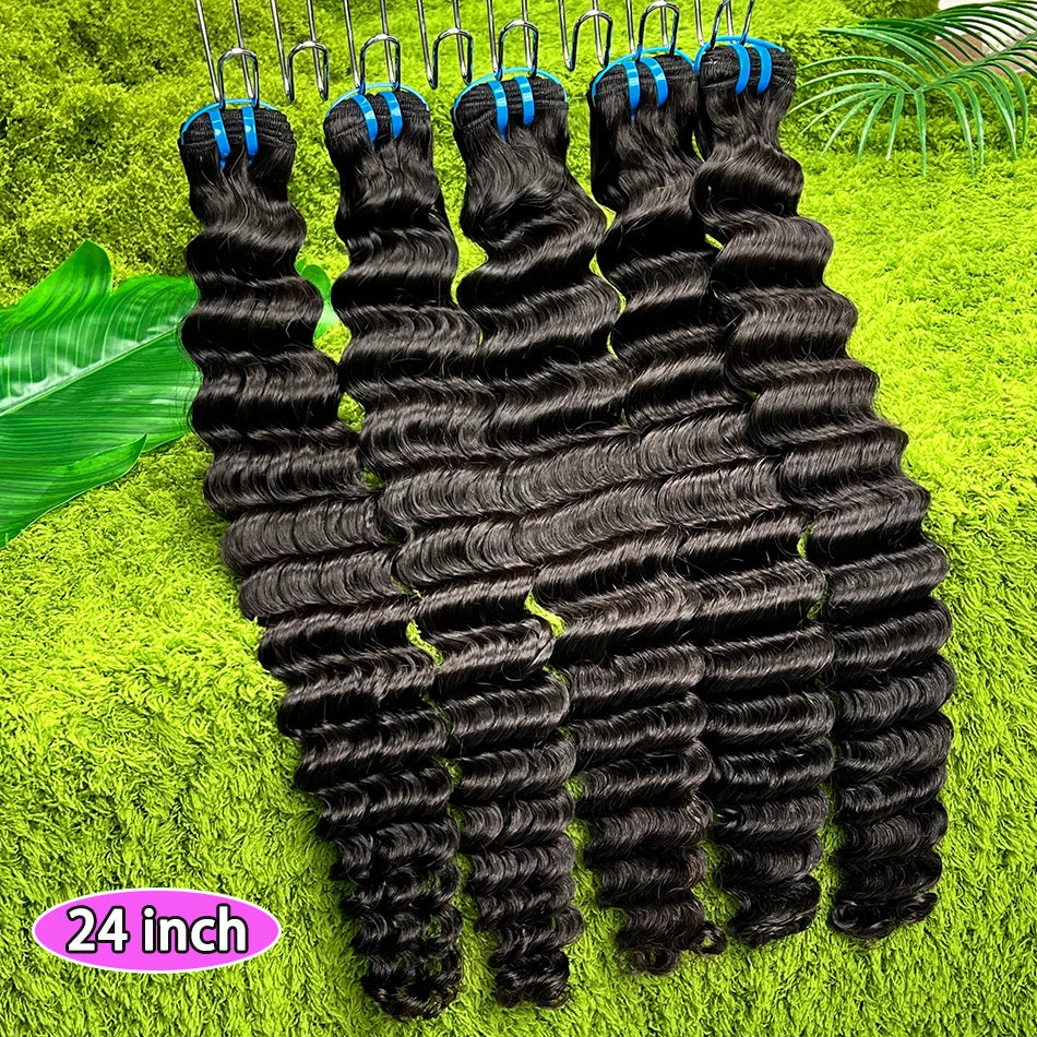 18A Deep Wave 100% Human Hair Bundles Unprocessed Raw Virgin Hair Weave Extensions #1B Natural Black Color Hair 1 2 3 4 pcs
