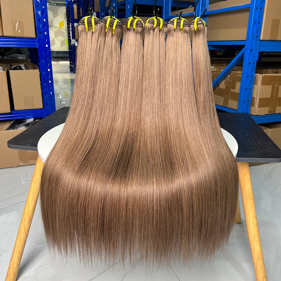 Straight #6 Colored Human Hair Bundles 100% Virgin Human Hair Extensions Weaving 100 Grams 16-26 Inch 1/2/3/4 Bundles For Women